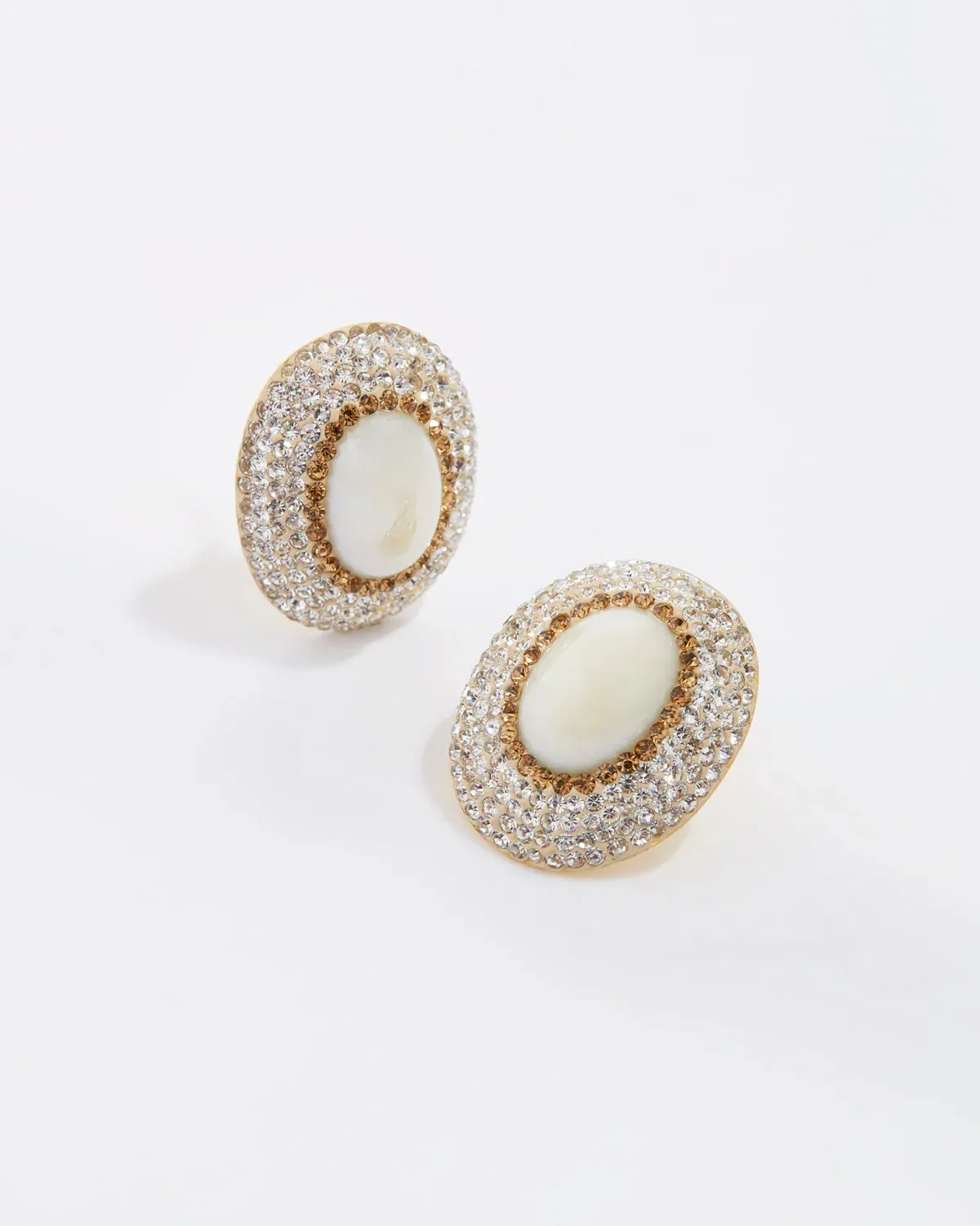 Large Pearl Crystal Stud Earrings, Clip On - PRE ORDER