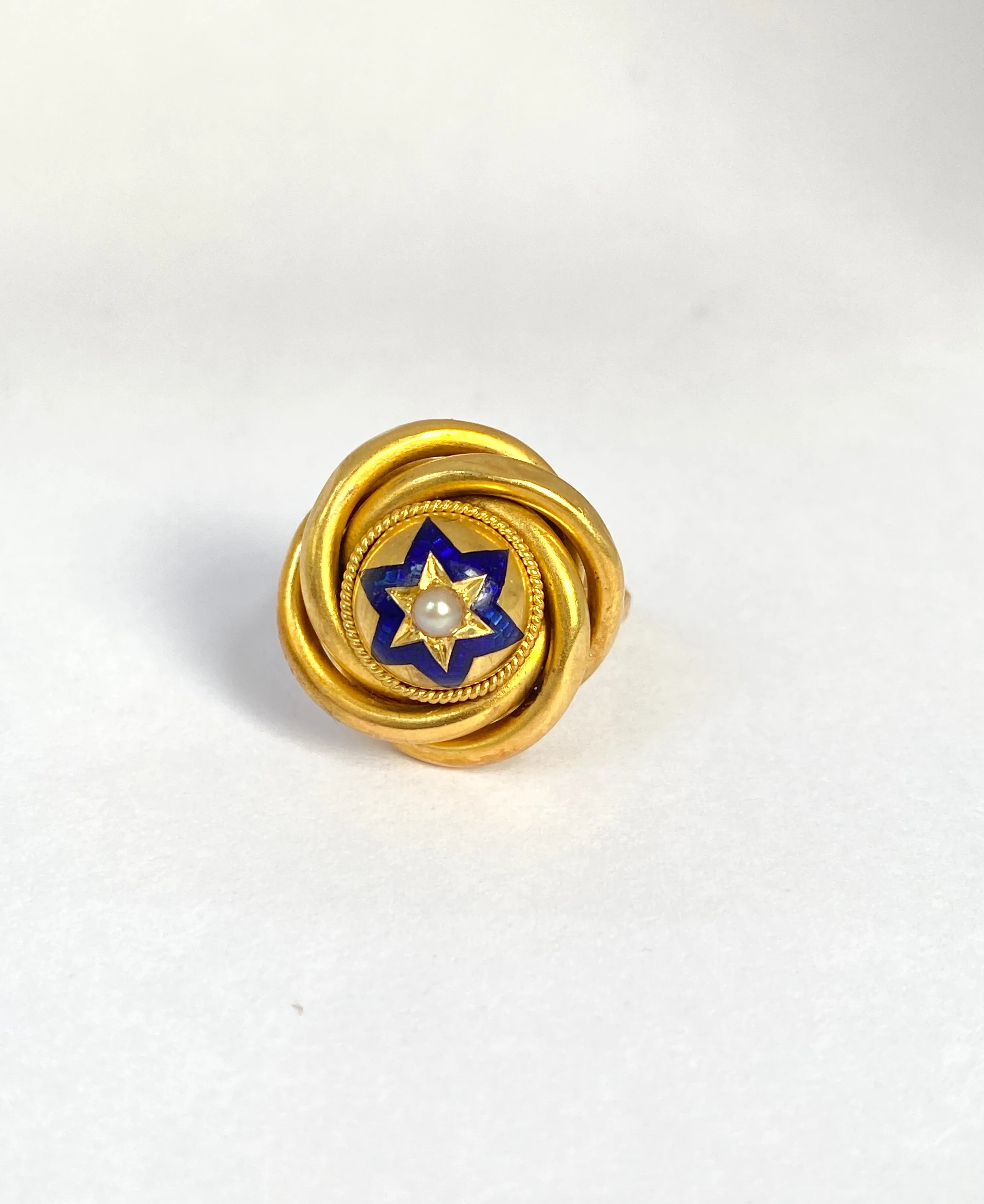 Large, Victorian, 15ct Gold, Blue Enamel and Seed Pearl Star Ring