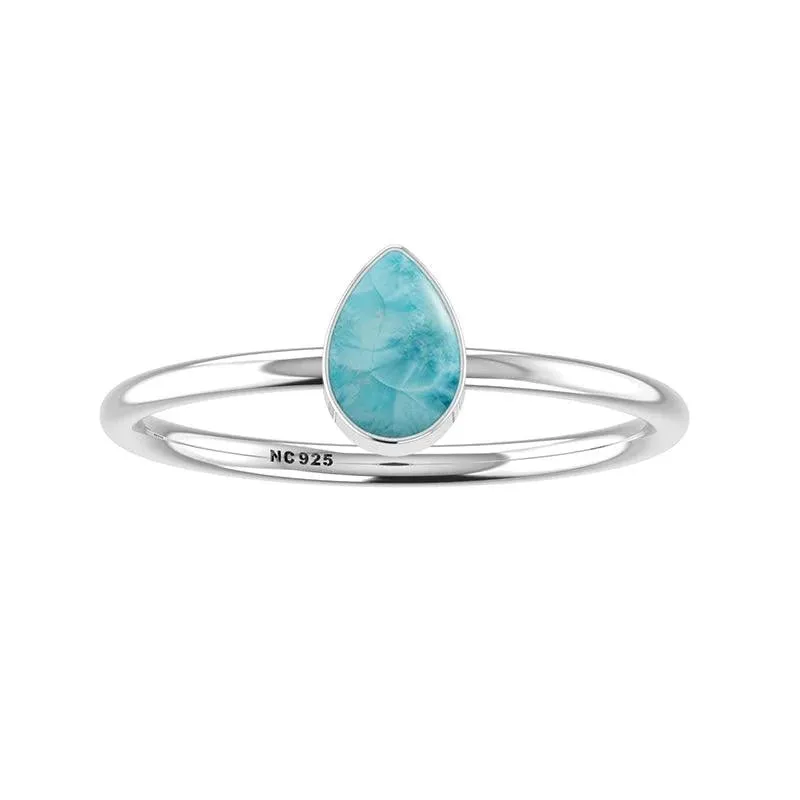 Larimar Bezel Set Sterling Silver Stacking Ring