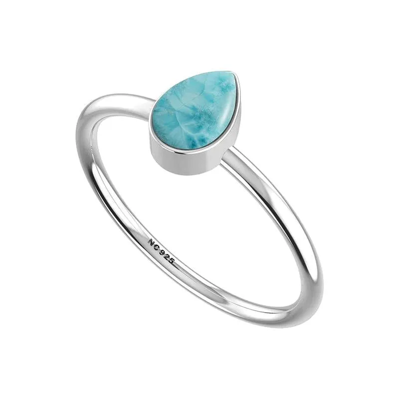 Larimar Bezel Set Sterling Silver Stacking Ring