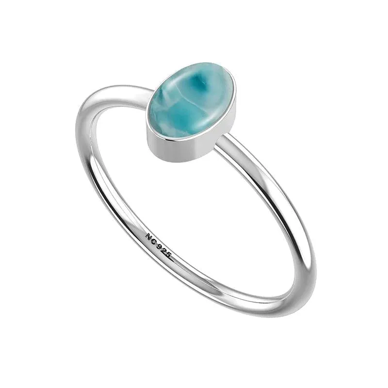 Larimar Bezel Set Sterling Silver Stacking Ring