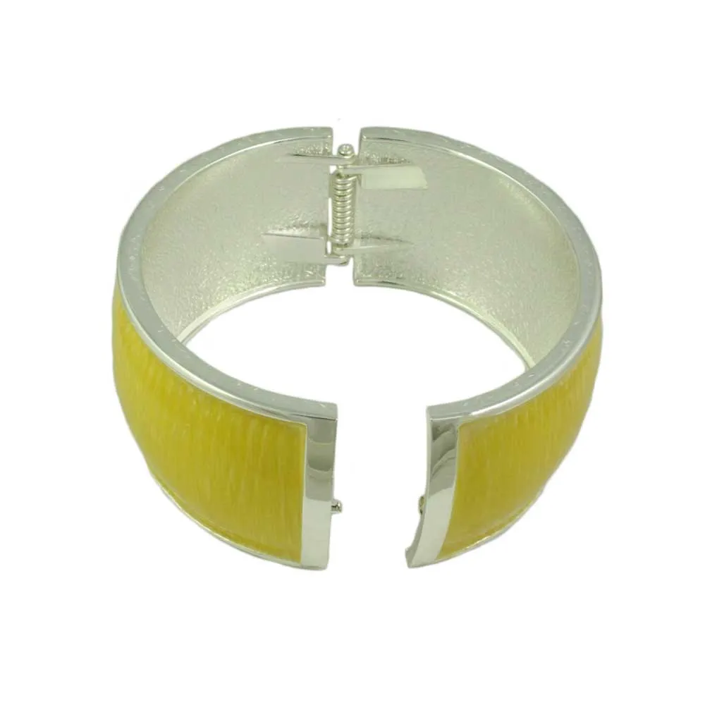 Lemon Yellow Striated Enamel Hinged Bangle - BG504