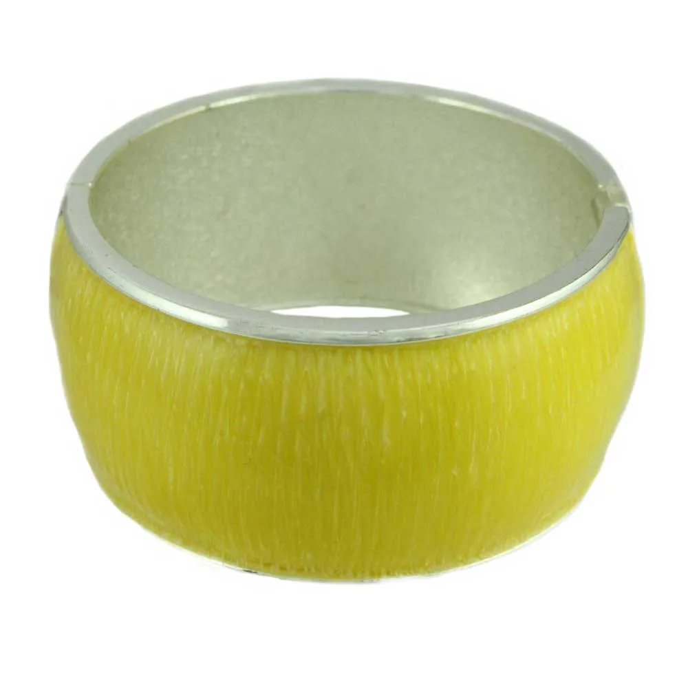 Lemon Yellow Striated Enamel Hinged Bangle - BG504