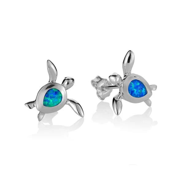 Life@Sea Genuine Sterling Silver & Synthetic Opal Sea Turtle Stud Earrings