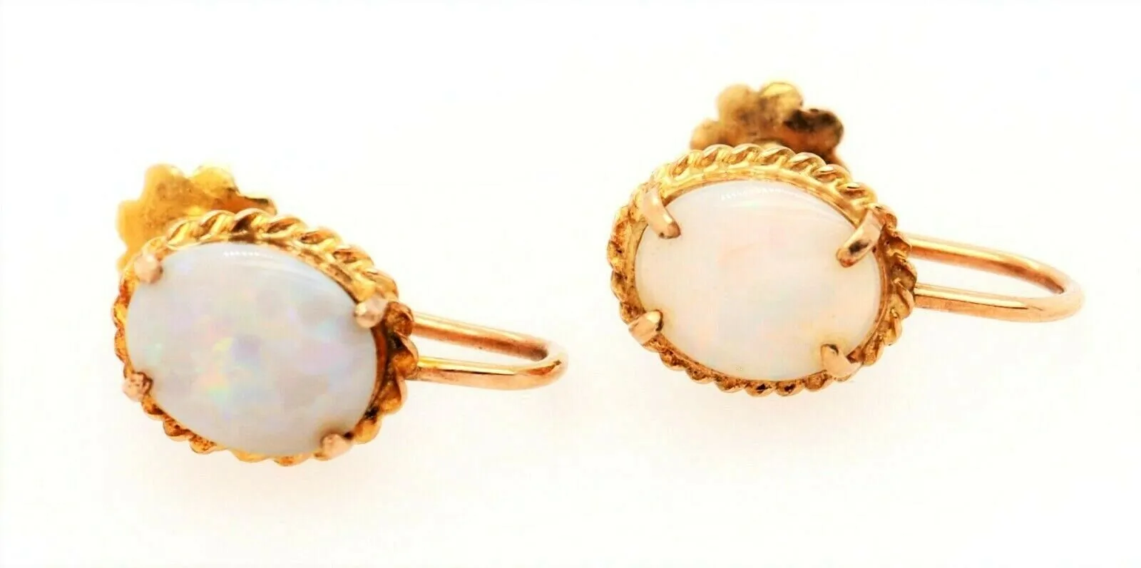 Light Opal 9ct Yellow Gold Screw Back Earrings Vintage Jewellery Nonpierced Ears