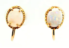 Light Opal 9ct Yellow Gold Screw Back Earrings Vintage Jewellery Nonpierced Ears