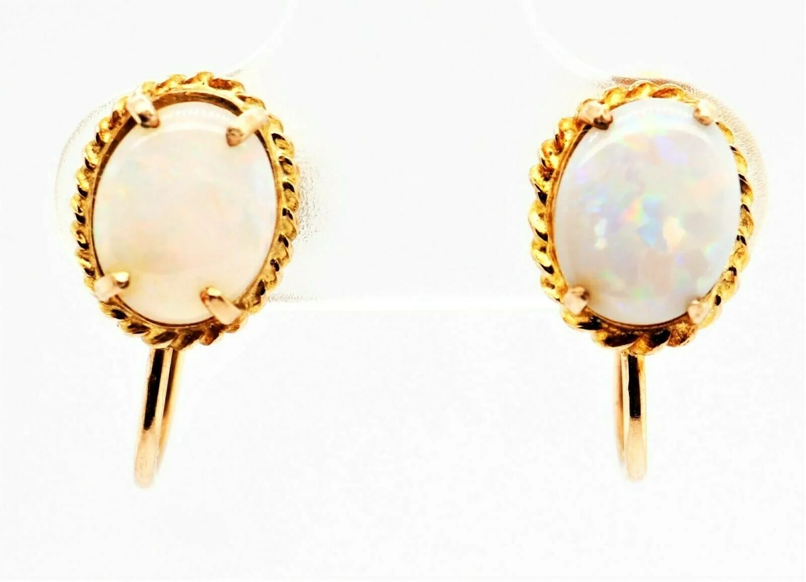 Light Opal 9ct Yellow Gold Screw Back Earrings Vintage Jewellery Nonpierced Ears