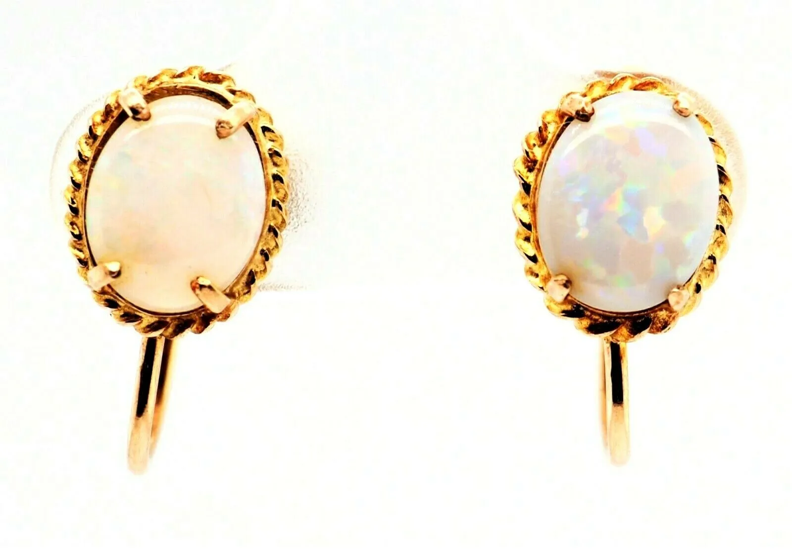 Light Opal 9ct Yellow Gold Screw Back Earrings Vintage Jewellery Nonpierced Ears