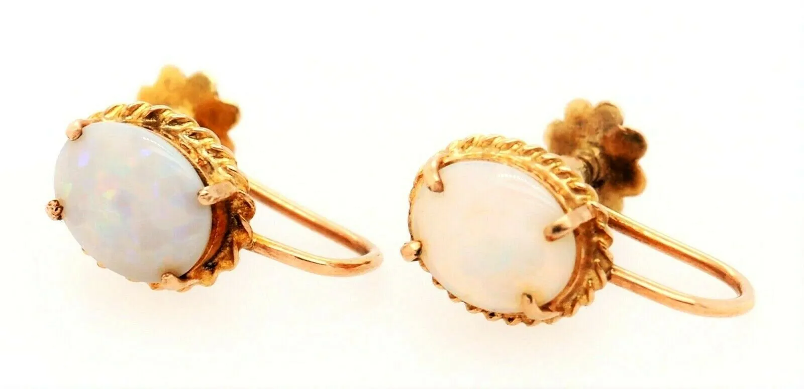 Light Opal 9ct Yellow Gold Screw Back Earrings Vintage Jewellery Nonpierced Ears