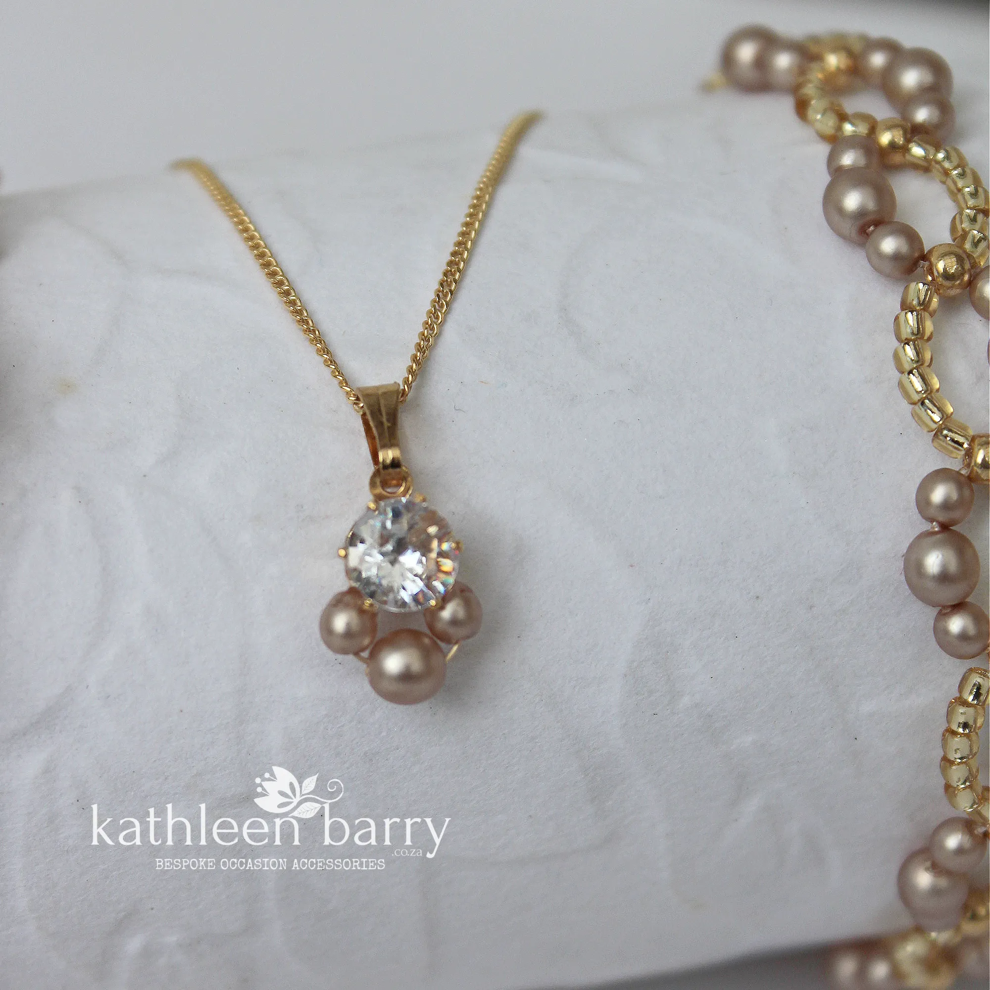 Lizle chain pendent necklace   bracelet set - Cubic Zirconia & pearl - Available in Silver and gold  - Limited stock