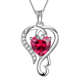 Love Heart Birthstone July Ruby Necklace Pendant Women Girls Jewelry Birthday Gift