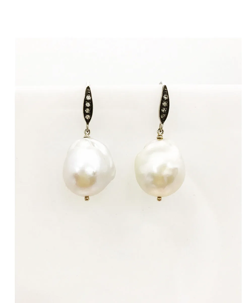 Margo Morrison White Baroque Pearl Earrings with Sapphires