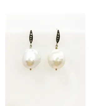 Margo Morrison White Baroque Pearl Earrings with Sapphires