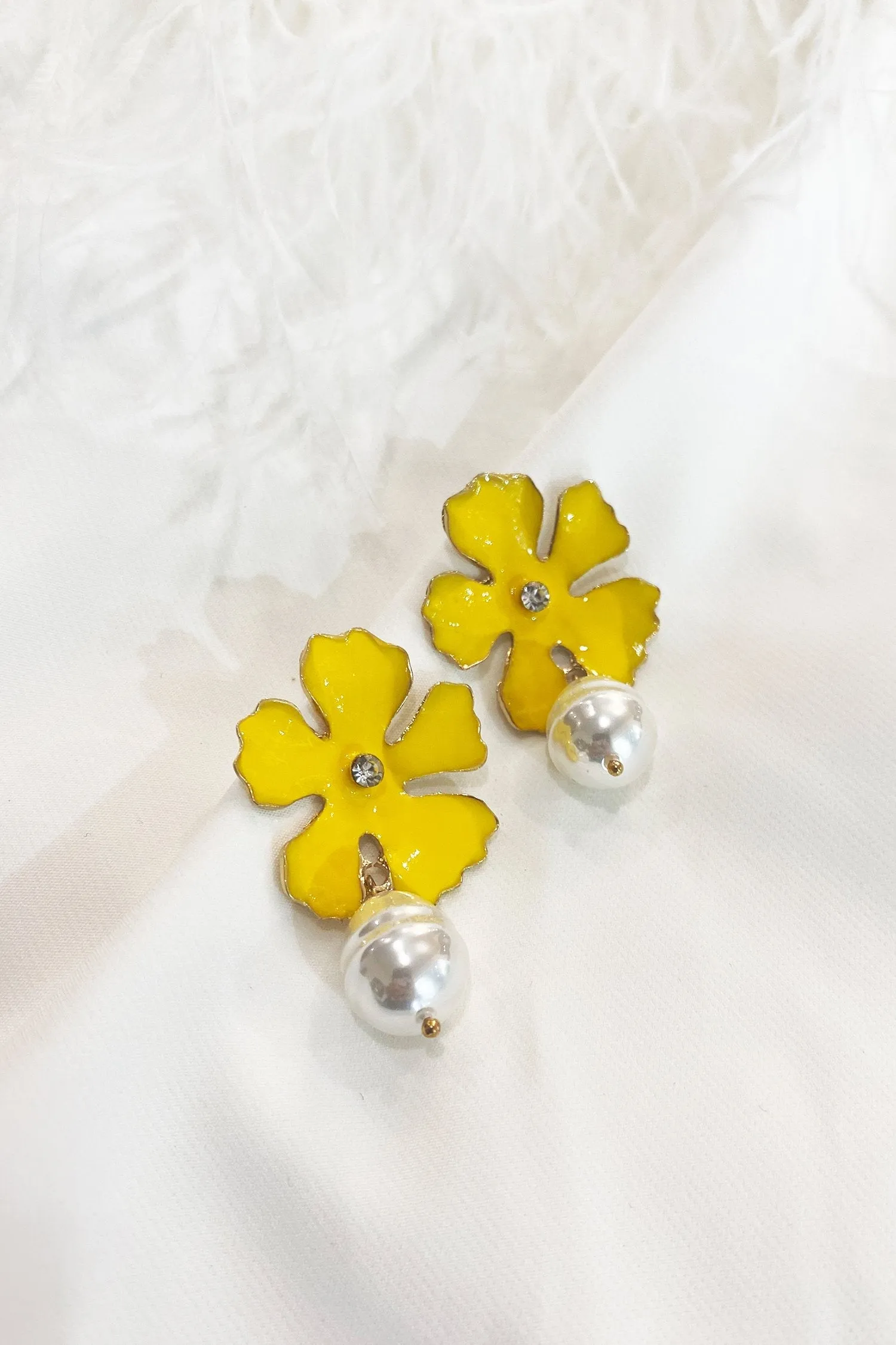 Maria Yellow Pearl Drop Earrings