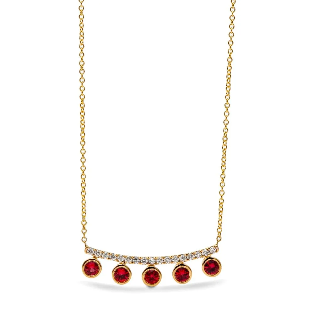 Mark Henry 18k Yellow Gold Diamond and Ruby Crown Necklace