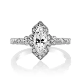 Mars 14K White Gold Vintage Style Marquise 1.08ctw Diamond Engagement Ring (91562)