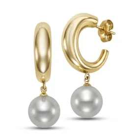 Mastoloni 10-10.5mm Pearl Tapered Crescent Hoop Earrings in 14K Yellow Gold