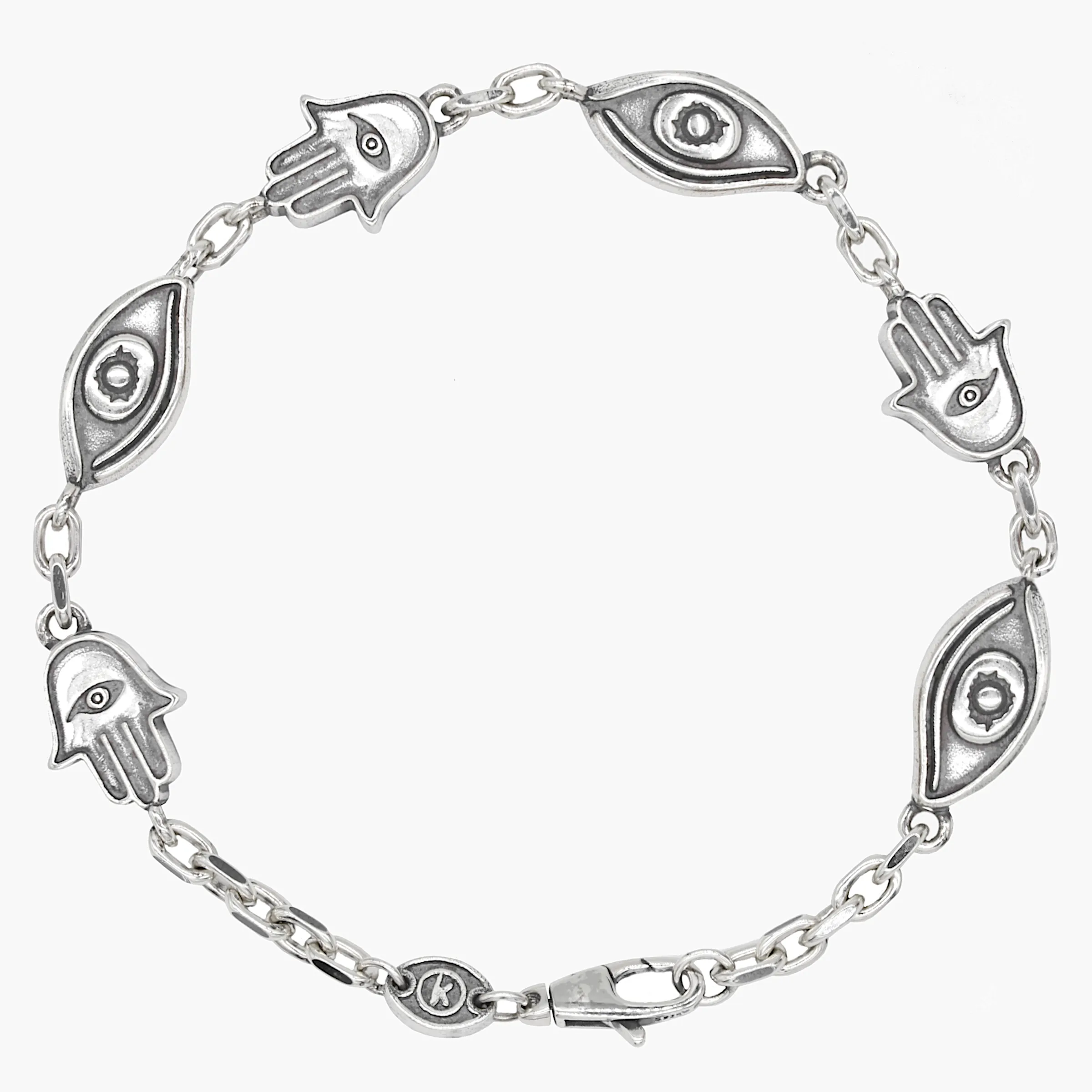 Maxi Sterling Silver Chain Bracelet With Hamsa And Evil Eye