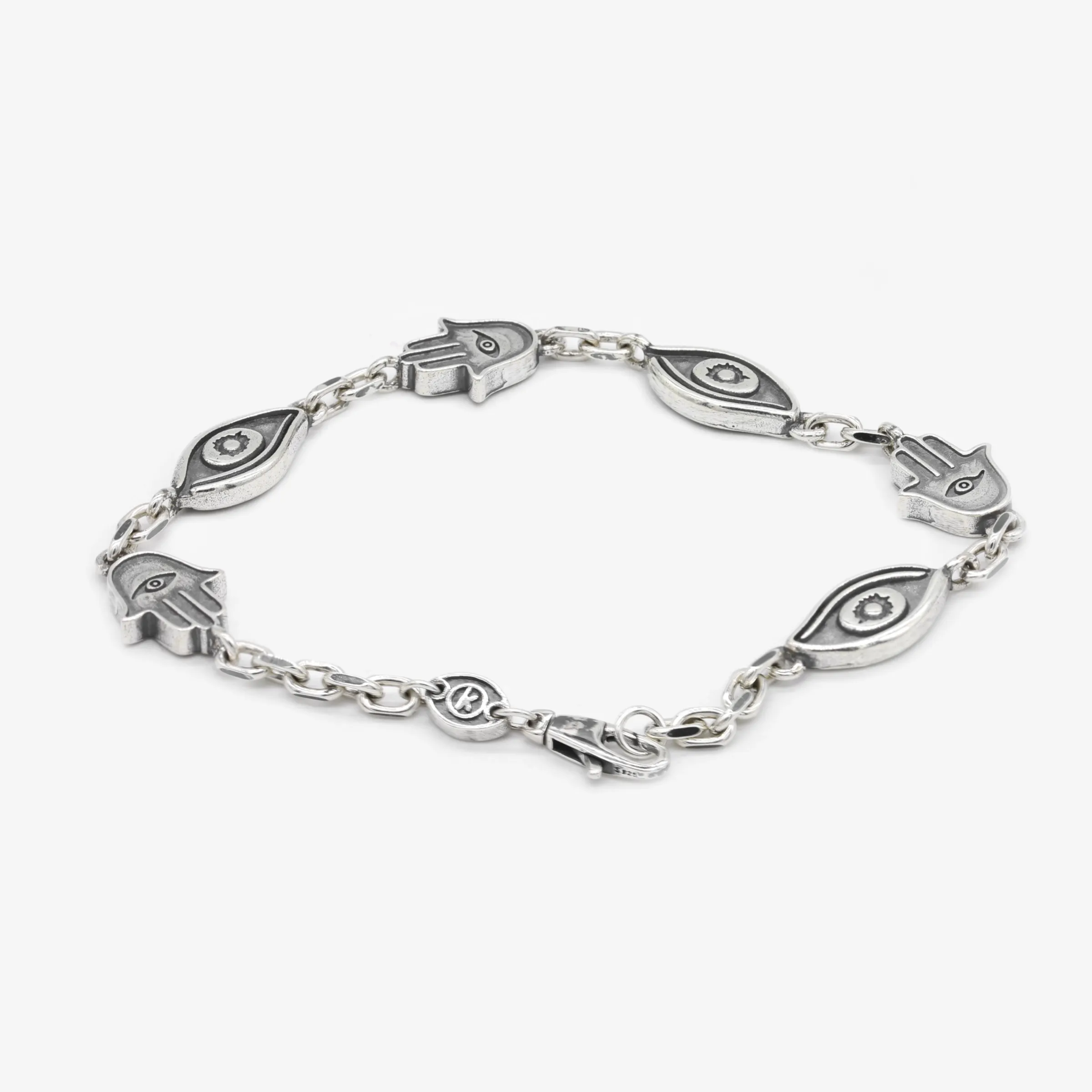 Maxi Sterling Silver Chain Bracelet With Hamsa And Evil Eye