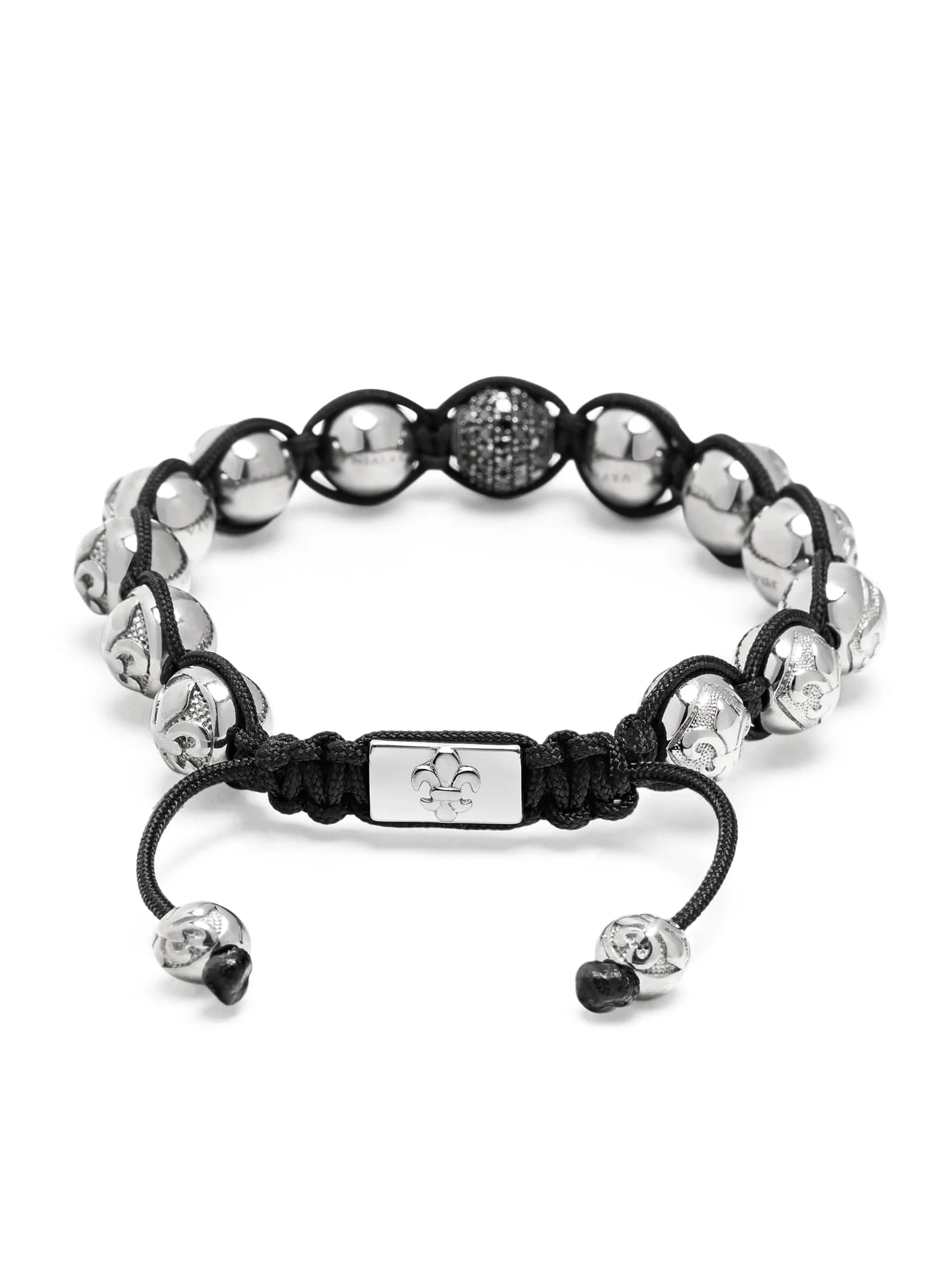 Men's Black Diamond Beaded Bracelet with Sterling Silver Beads