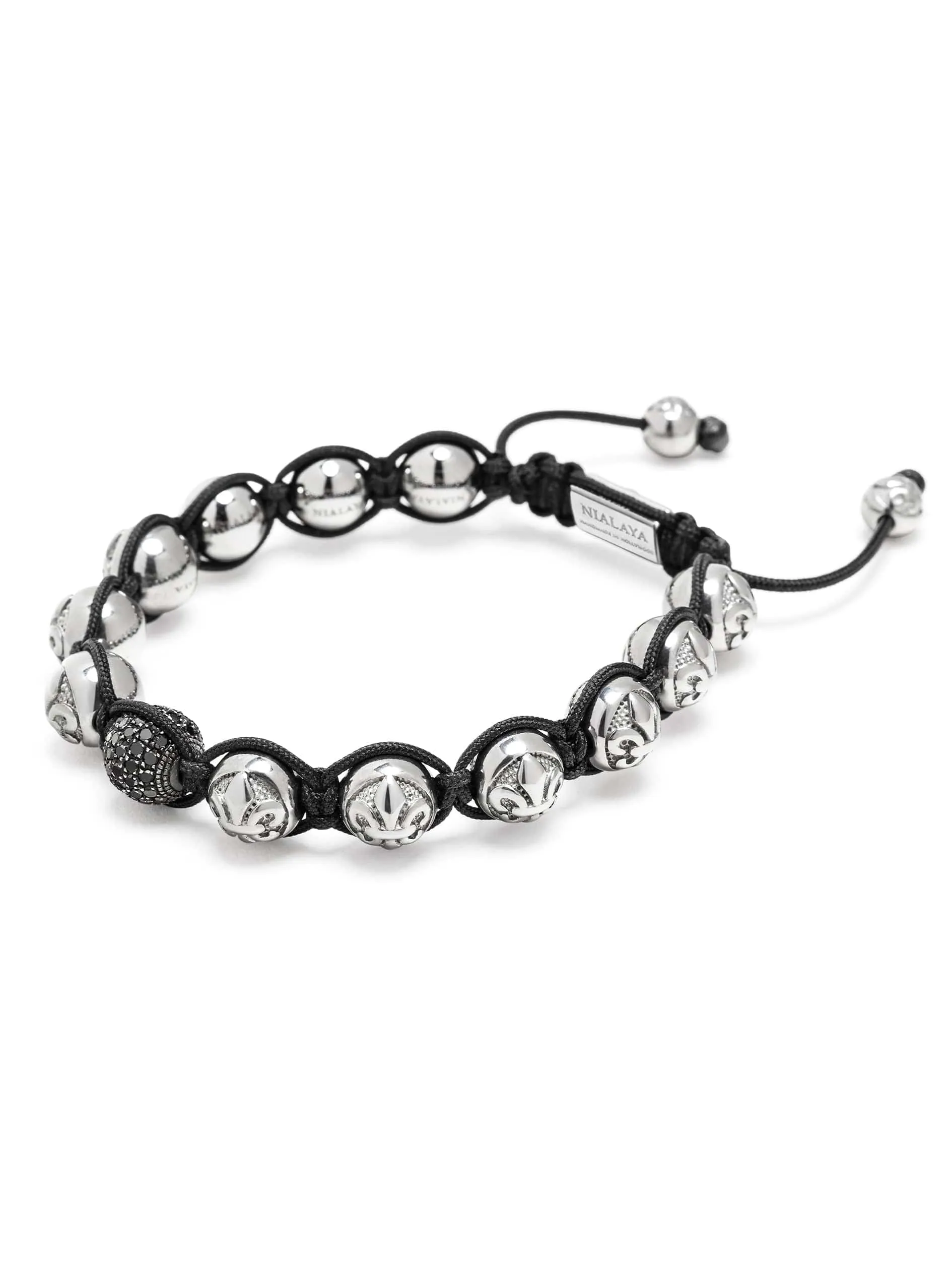 Men's Black Diamond Beaded Bracelet with Sterling Silver Beads