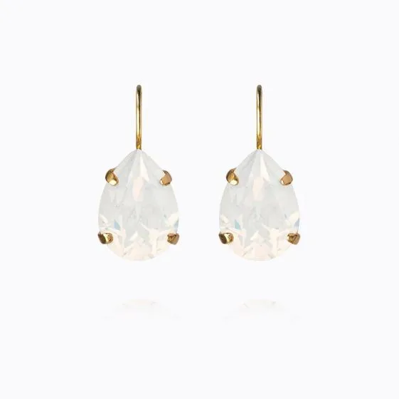 Mini Drop Clasp Gold White Opal Earrings