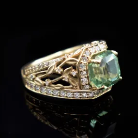 Mint Tourmaline & Diamond Floral Gold Ring