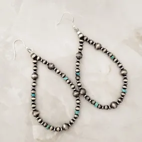 Mixed Navajo Pearls & Turquoise Tear Drop Dangle Earrings Sterling Silver NPE006