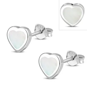 Mother of Pearl Heart Silver Stud Earrings