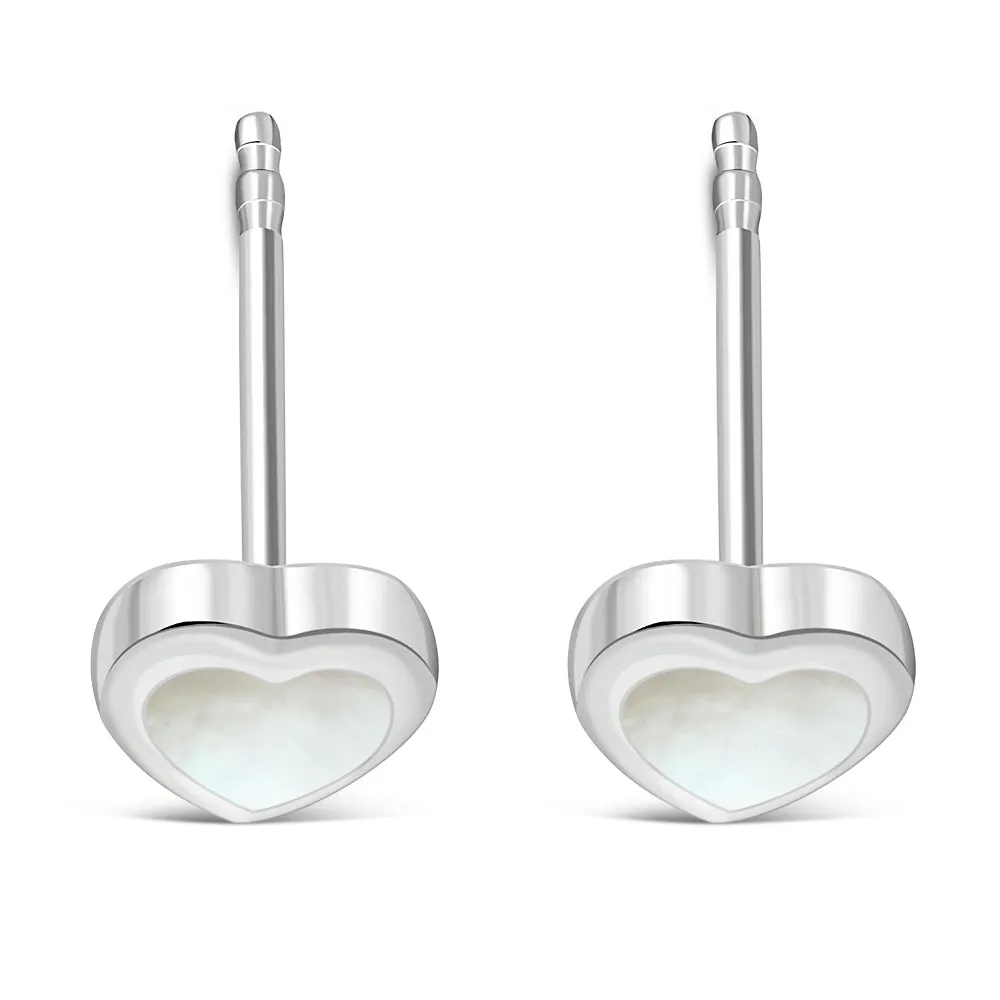 Mother of Pearl Heart Silver Stud Earrings