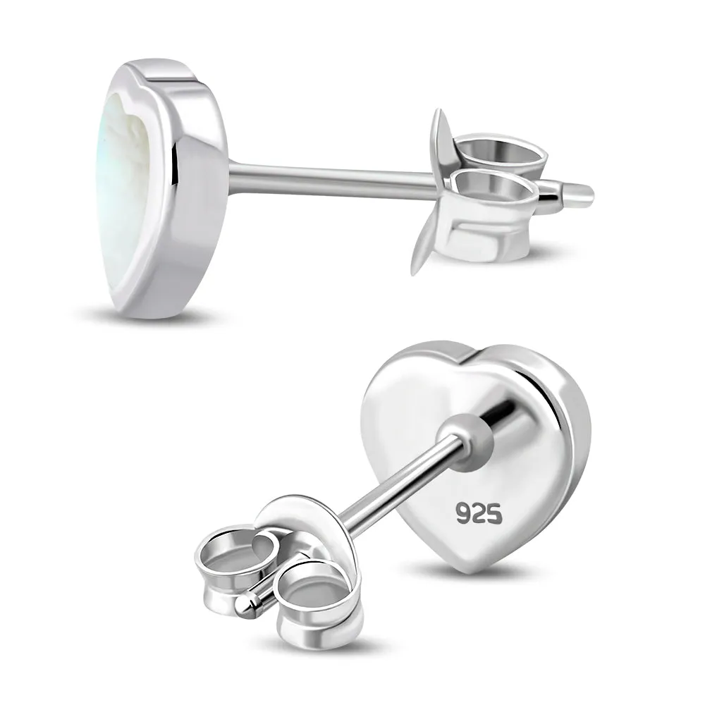 Mother of Pearl Heart Silver Stud Earrings