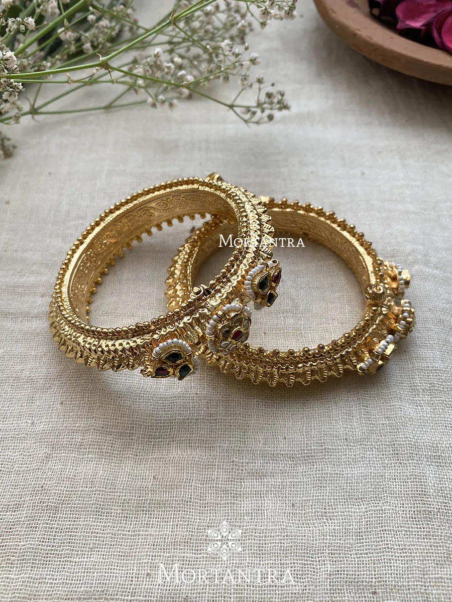 Multicolor Gold Plated Jadau Kundan Bangles - MB96M