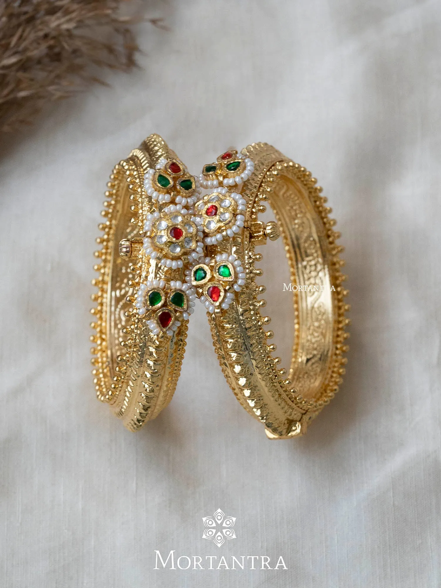 Multicolor Gold Plated Jadau Kundan Bangles - MB96M