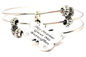 My Marine Gives Me Butterflies Triple Style Expandable Bangle Bracelet