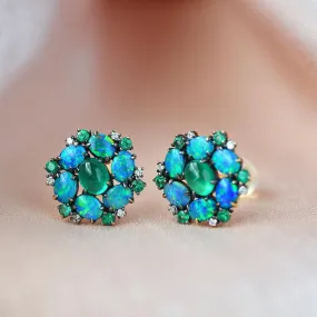 Natural Emerald & Natural Opal & Diamond Inspired Earrings