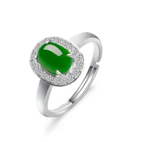 Natural Jade Ring Nephrite Silver Adjustable Ring ZNRG124