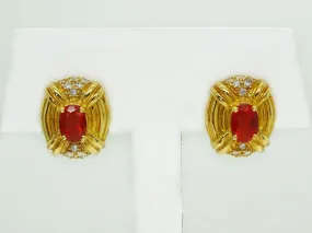 Natural Mexican Opal & Diamond Stud Earrings 18k Gold