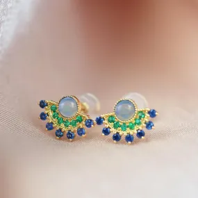 Natural Opal & Emerald & Sapphire Vintage Inspired Earrings