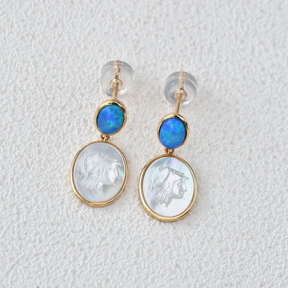 Natural Opal & Fritillary Vintage Inspired Earrings