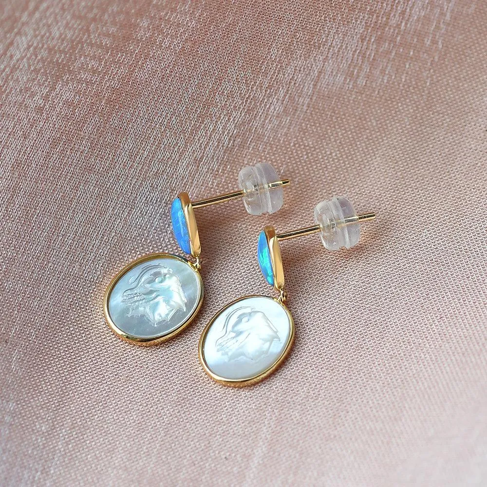 Natural Opal & Fritillary Vintage Inspired Earrings