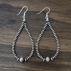 Navajo Pearls Saucer & Round Bead Tear Drop Dangle Earrings Sterling Silver