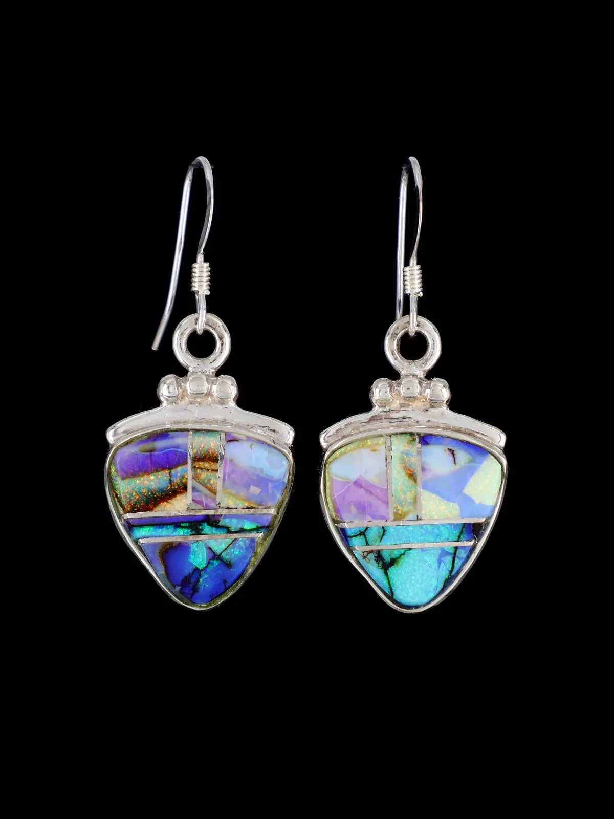 Navajo Spiderweb Opal Inlay Dangle Earrings