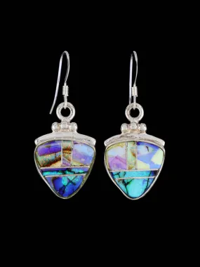 Navajo Spiderweb Opal Inlay Dangle Earrings