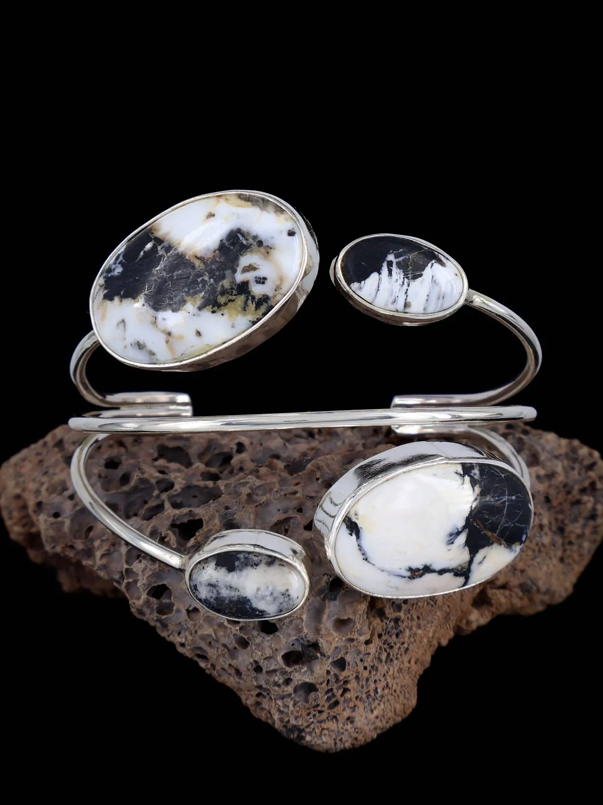 Navajo Sterling Silver Floating White Buffalo Cuff Bracelet