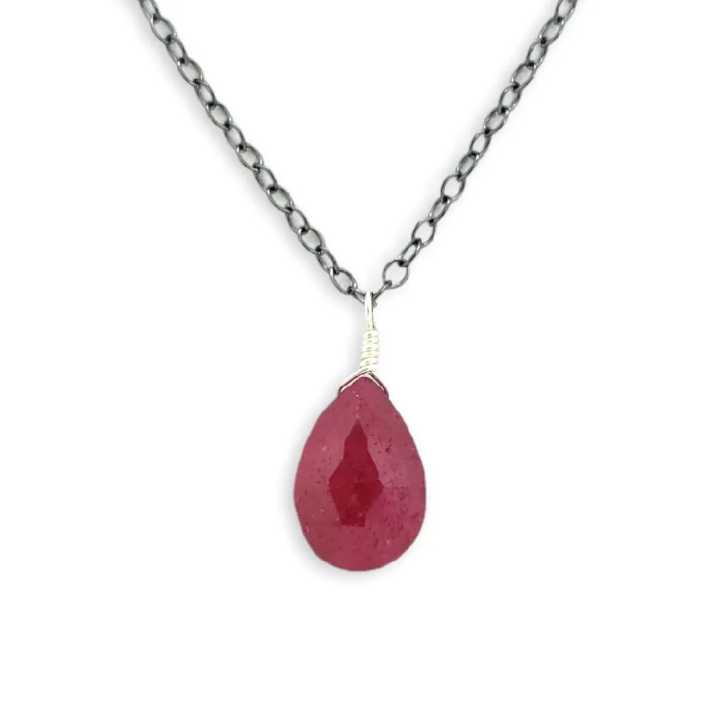 Necklace - Sookie Ruby Gemstone Oxidized Sterling by Foamy Wader