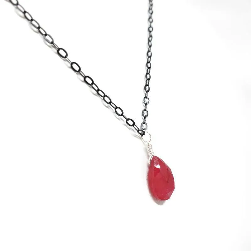 Necklace - Sookie Ruby Gemstone Oxidized Sterling by Foamy Wader