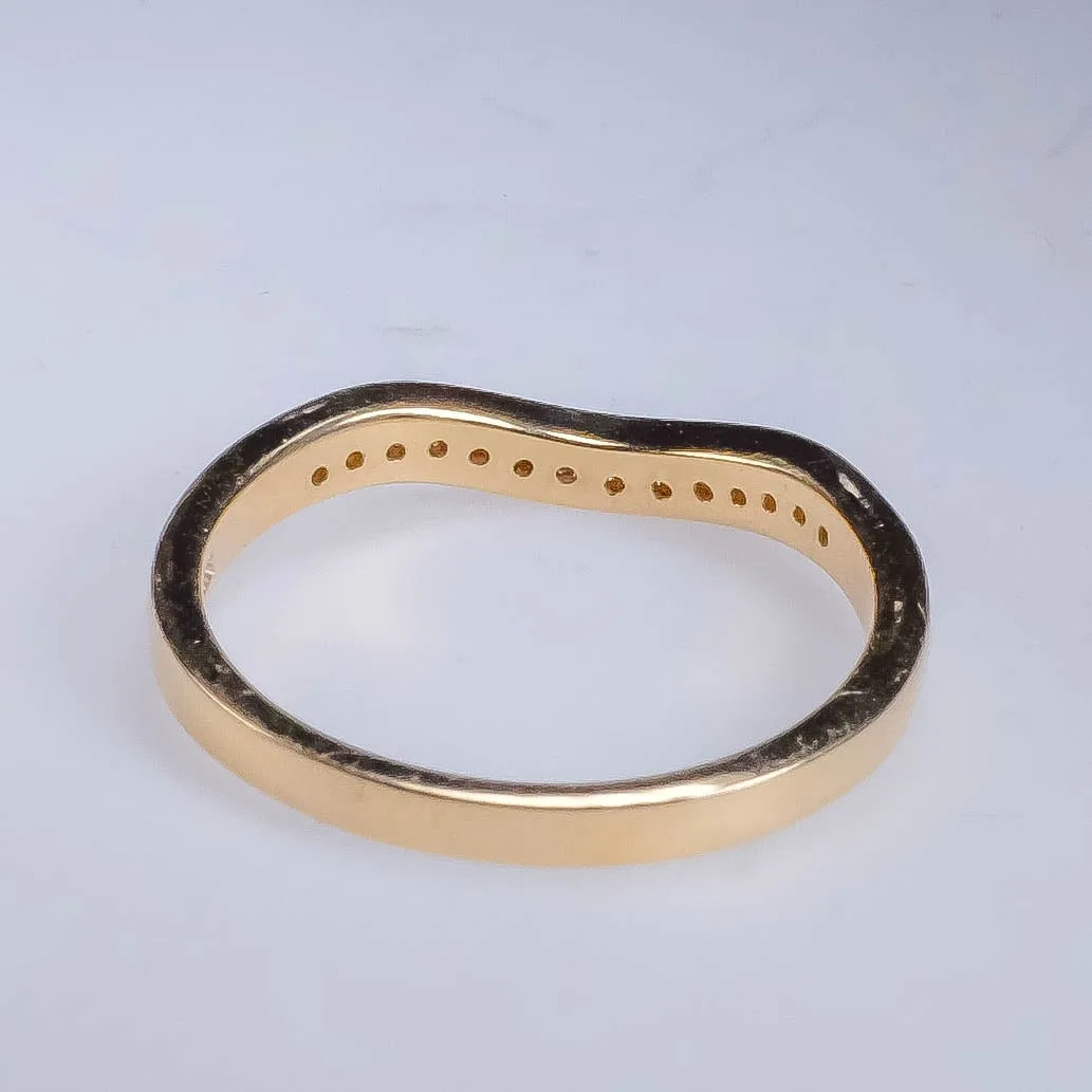 New 14K Yellow Gold 0.20ctw Diamond Accented Curved Wedding Band Ring Size 7