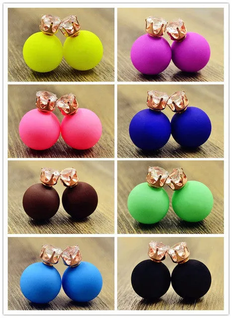 New Fashion jewelry double side crystal 16MM pearl Frosted matte stud earring gift for women girl mix color