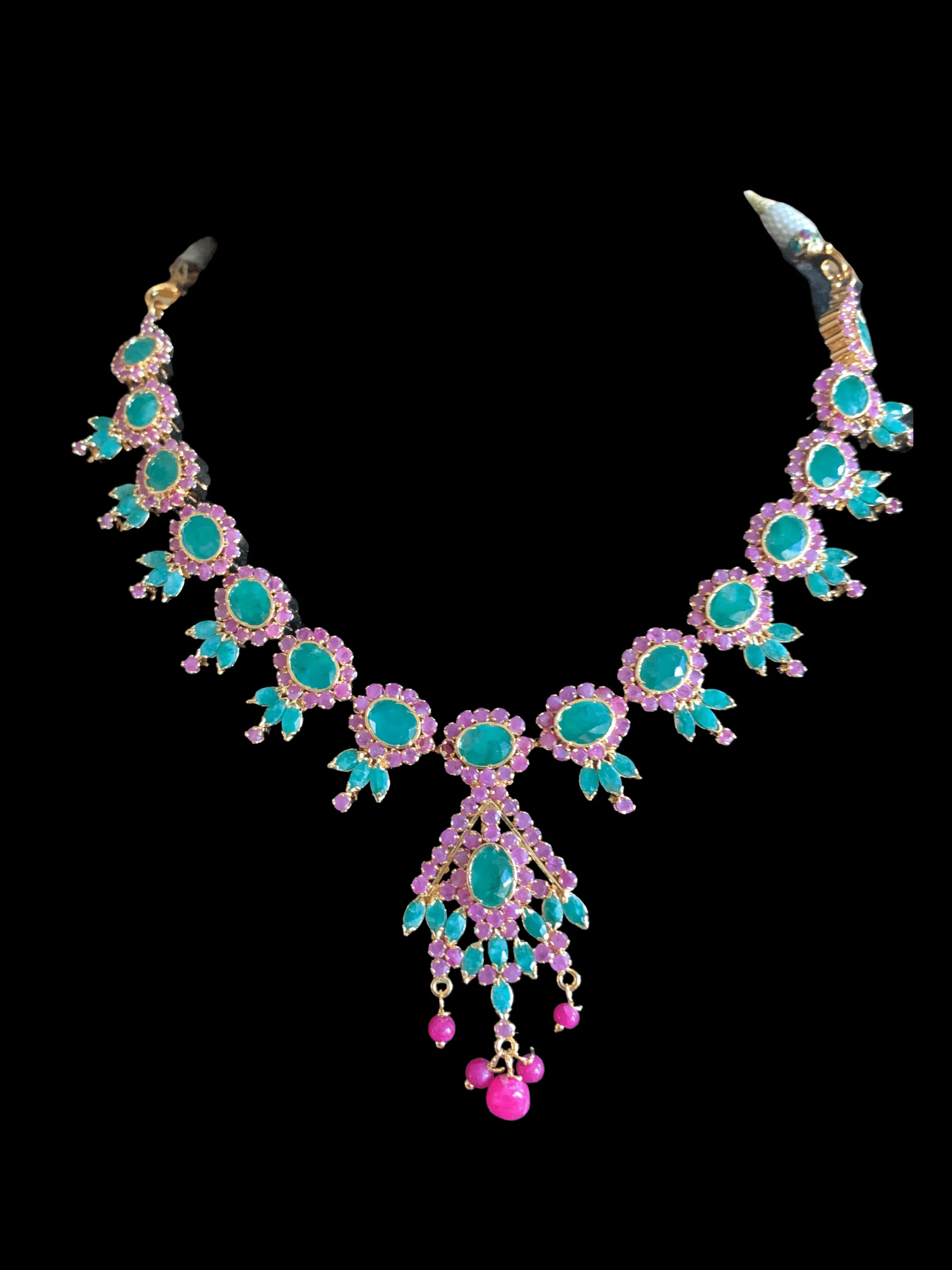 NS248  , real ruby emerald gold plated necklace set ( READY TO SHIP)