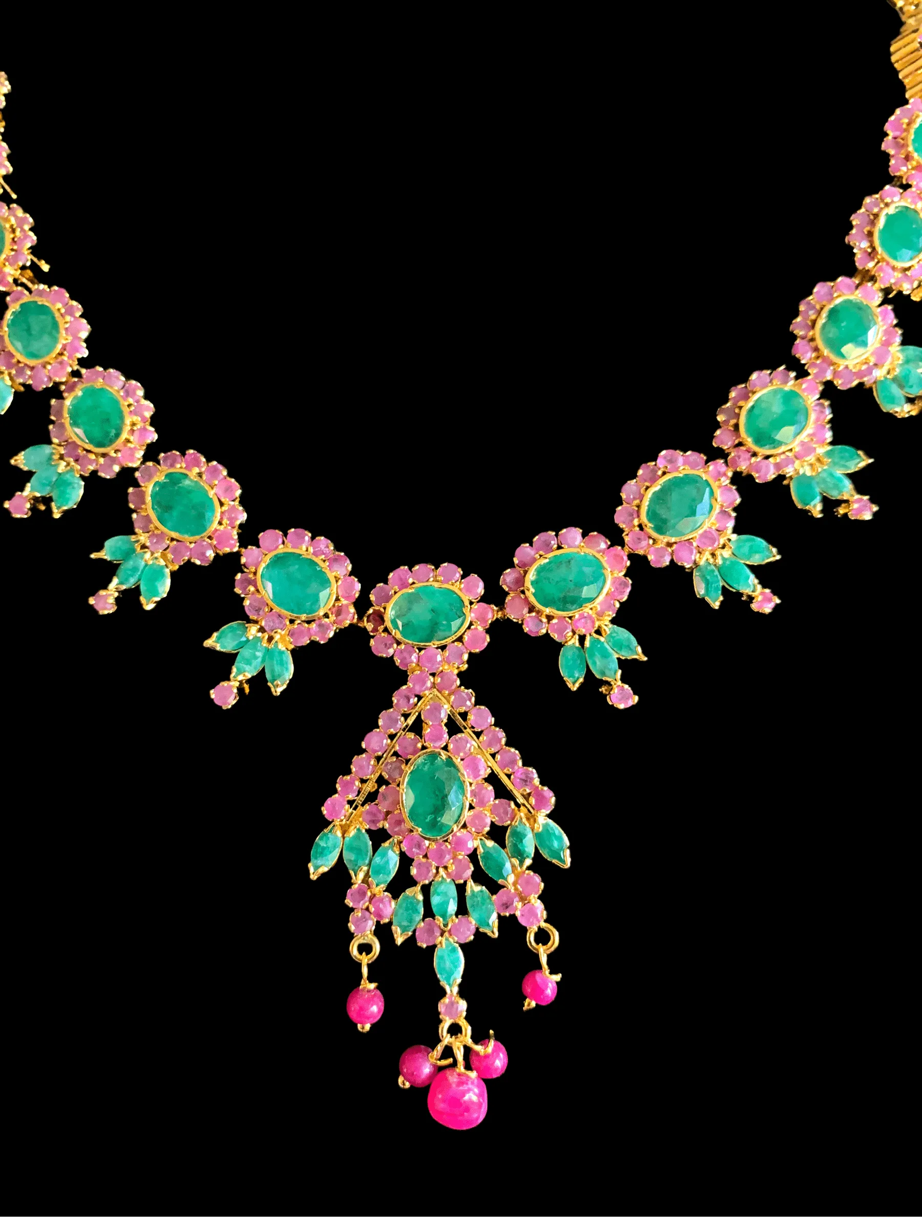 NS248  , real ruby emerald gold plated necklace set ( READY TO SHIP)